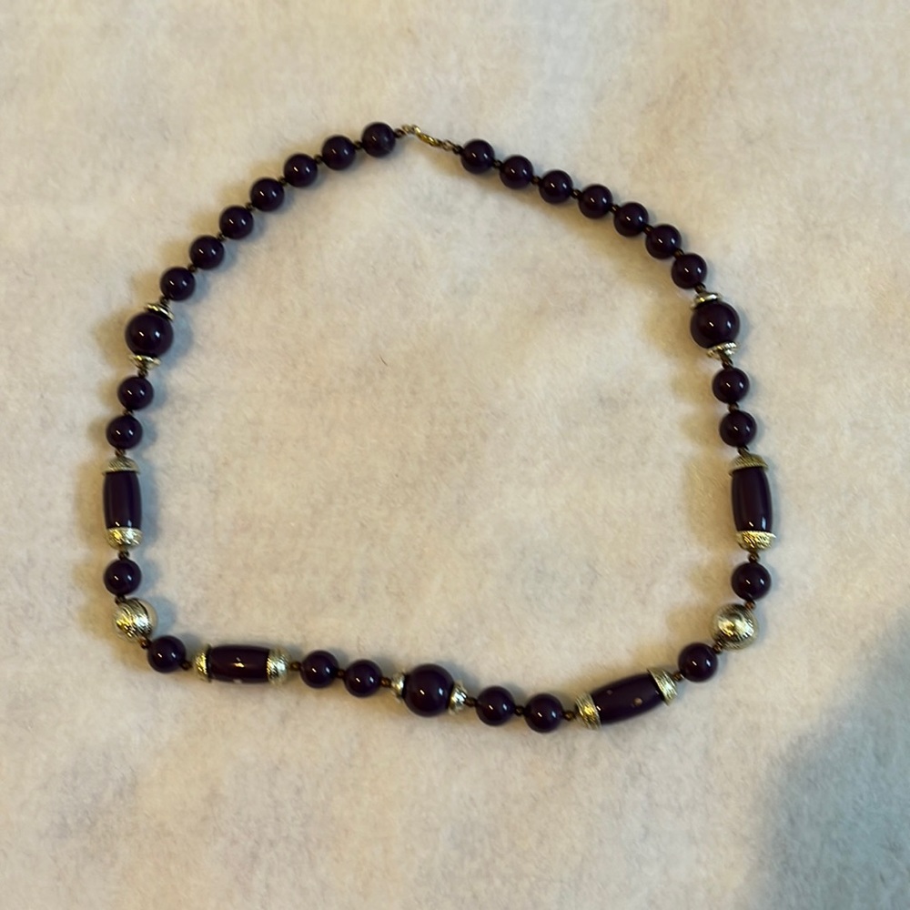 Purple and silver beaded necklace